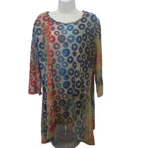 Potpourri Women's Large Asymmetrical Hem 3/4 Sleeve Boho Artsy Print